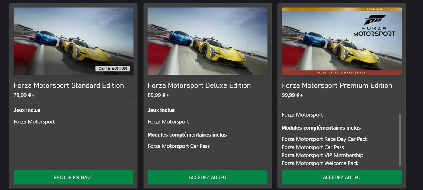 Forza Motorsport éditions