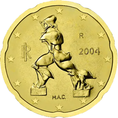 Pièce italienne de 20 centimes d’euro avec la sculpture de Boccioni