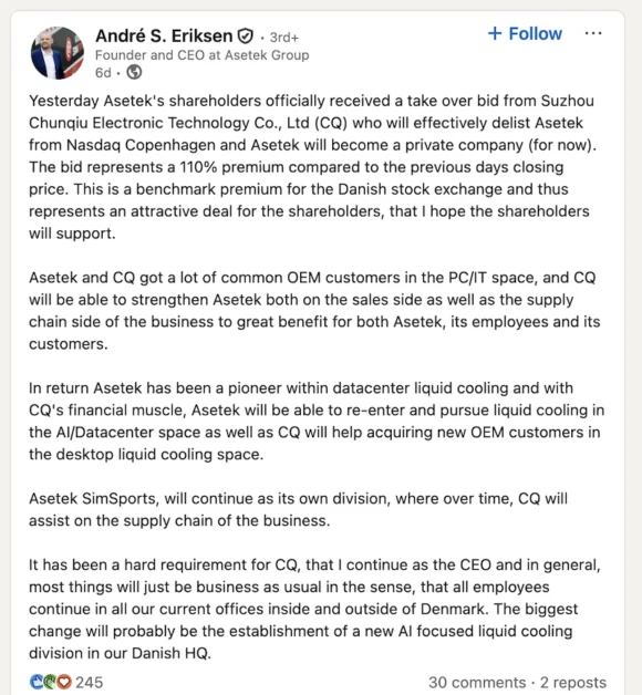 astek racing rachat ceo linkedin