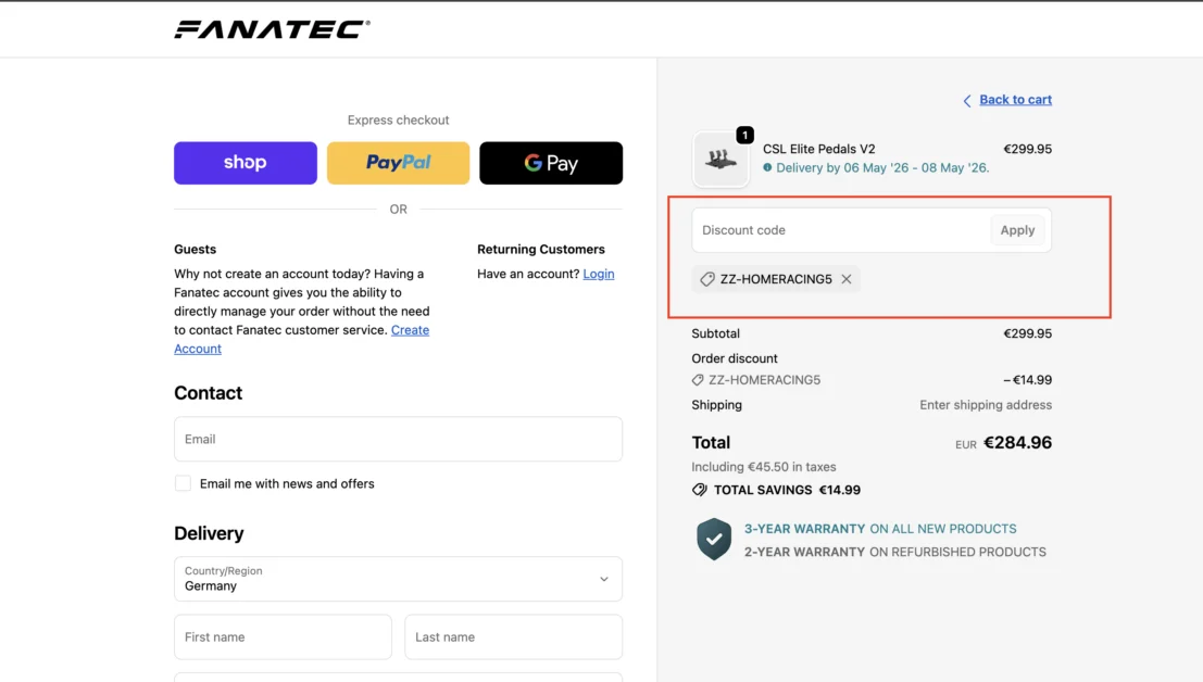 Discount code Fanatec ZZ-HOMERACING5